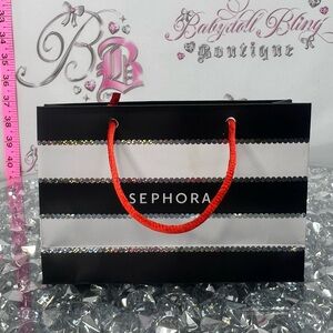 Sephora mini bag Black & White Striped Gift Bag with Red Handles
